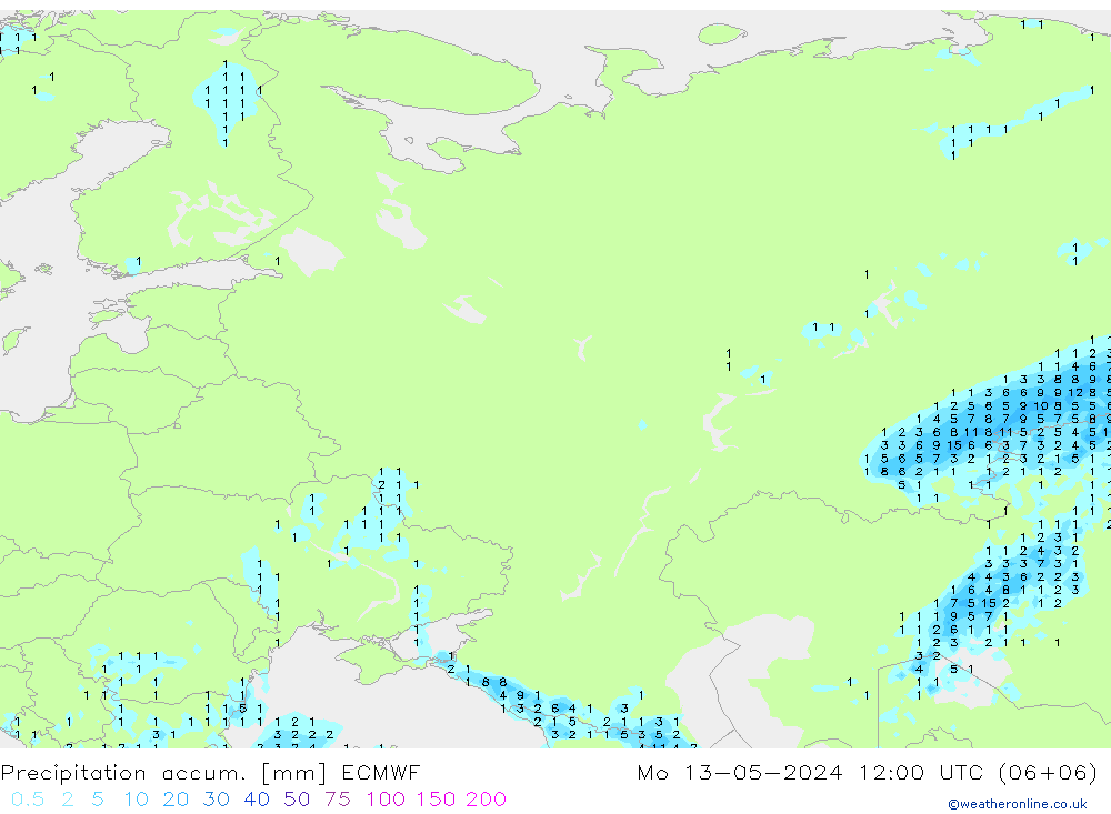 Toplam Yağış ECMWF Pzt 13.05.2024 12 UTC