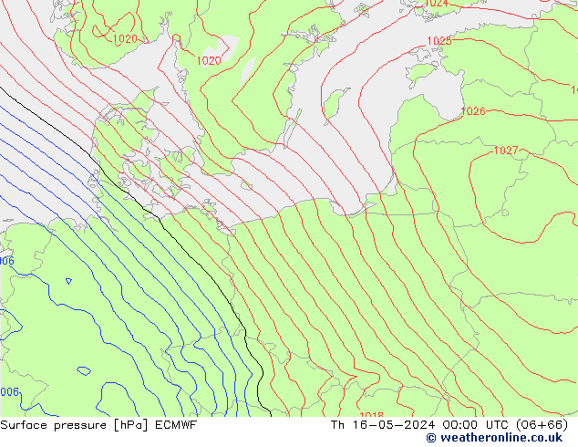 pressão do solo ECMWF Qui 16.05.2024 00 UTC