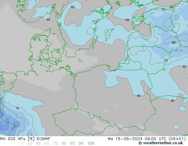 RH 925 гПа ECMWF ср 15.05.2024 09 UTC
