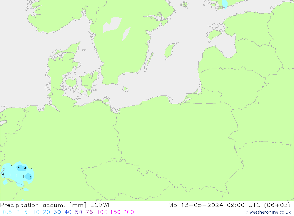 Totale neerslag ECMWF ma 13.05.2024 09 UTC