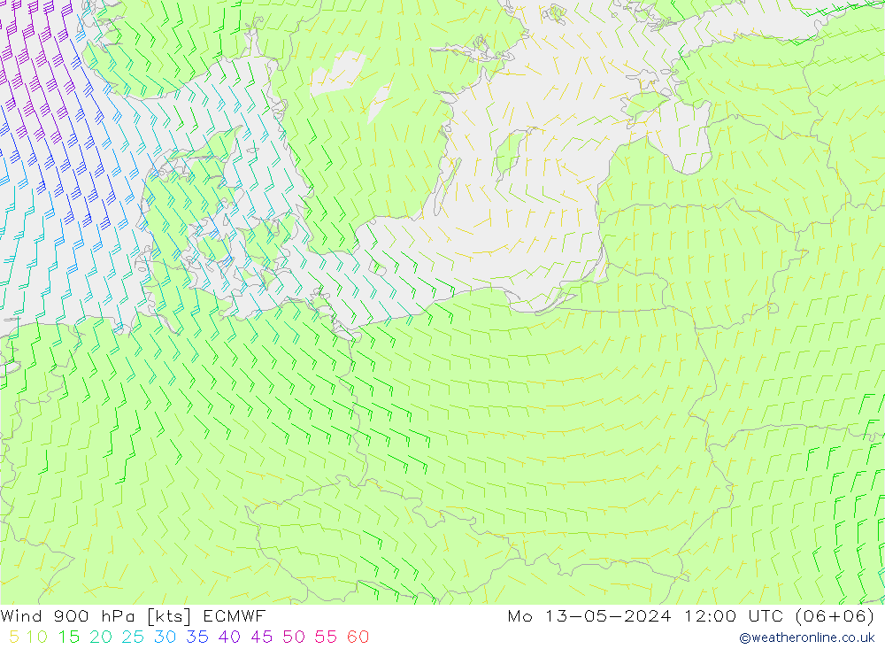 Wind 900 hPa ECMWF Mo 13.05.2024 12 UTC