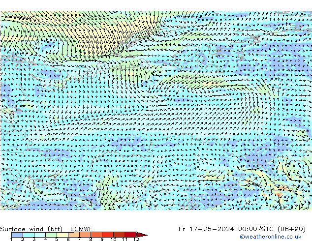 Wind 10 m (bft) ECMWF vr 17.05.2024 00 UTC