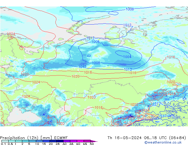 Precipitation (12h) ECMWF Čt 16.05.2024 18 UTC