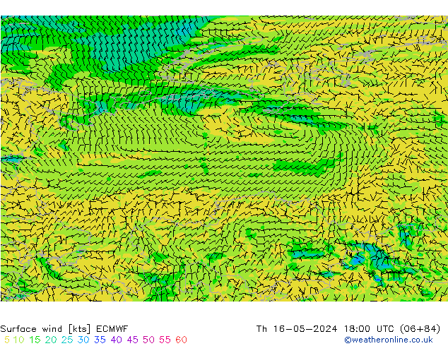Wind 10 m ECMWF do 16.05.2024 18 UTC