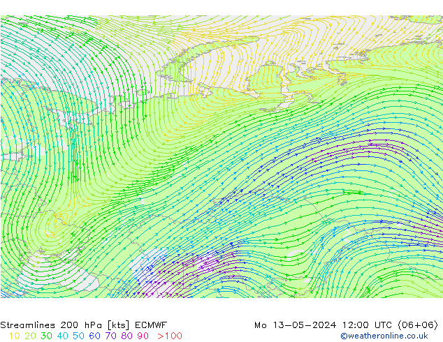 Linha de corrente 200 hPa ECMWF Seg 13.05.2024 12 UTC