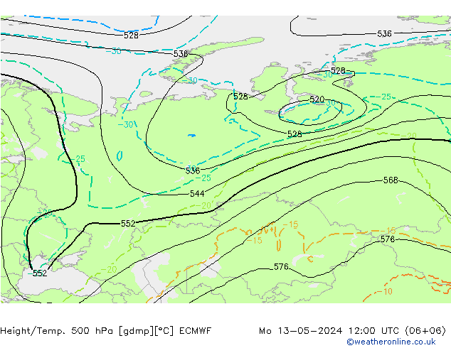 Z500/Yağmur (+YB)/Z850 ECMWF Pzt 13.05.2024 12 UTC