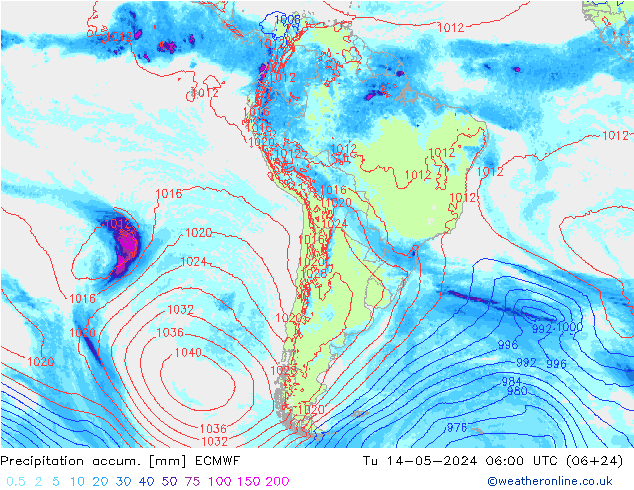 Precipitation accum. ECMWF Tu 14.05.2024 06 UTC