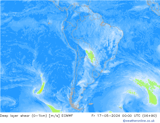 Deep layer shear (0-1km) ECMWF Pá 17.05.2024 00 UTC