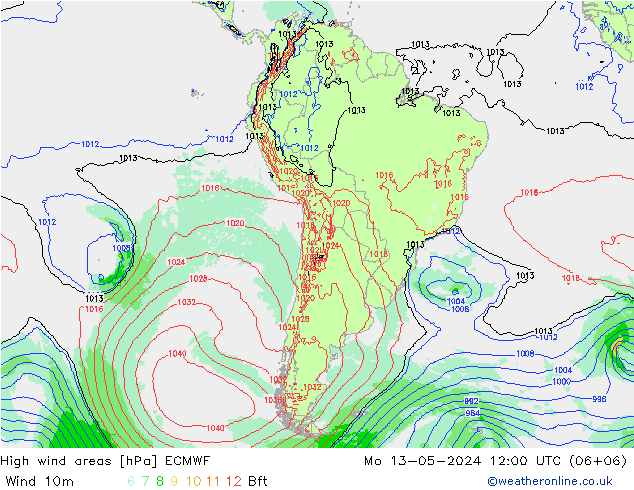 yüksek rüzgarlı alanlar ECMWF Pzt 13.05.2024 12 UTC