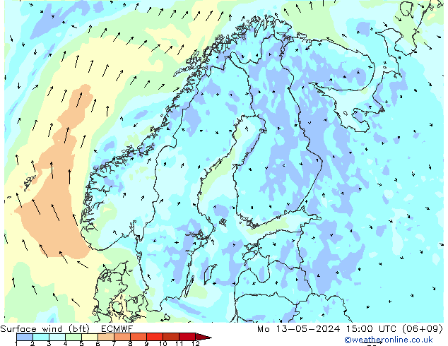 Surface wind (bft) ECMWF Mo 13.05.2024 15 UTC