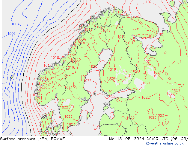 Atmosférický tlak ECMWF Po 13.05.2024 09 UTC