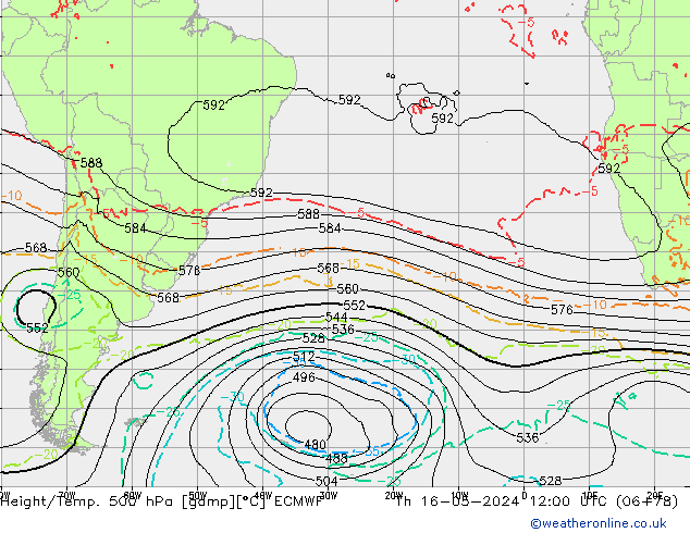 Z500/Yağmur (+YB)/Z850 ECMWF Per 16.05.2024 12 UTC