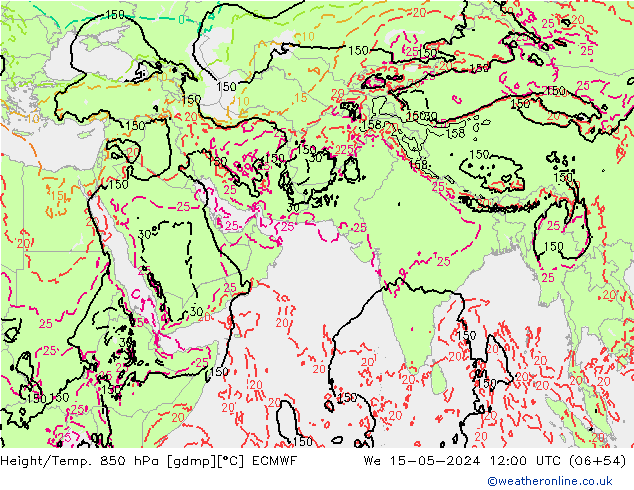 Z500/Rain (+SLP)/Z850 ECMWF Mi 15.05.2024 12 UTC