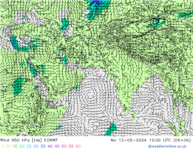 风 950 hPa ECMWF 星期一 13.05.2024 12 UTC