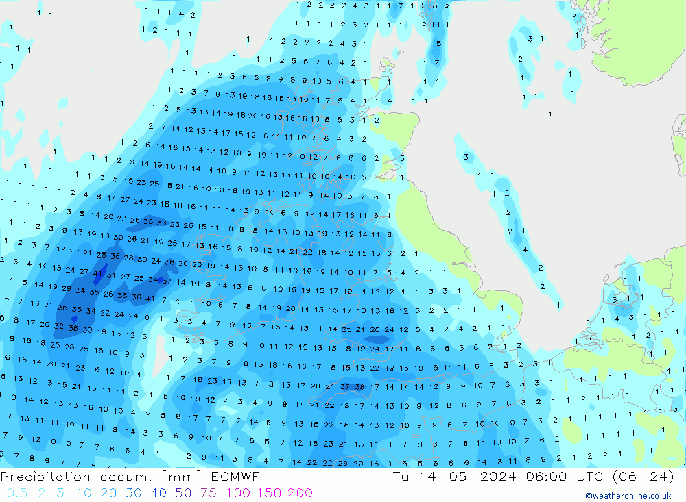 Precipitation accum. ECMWF mar 14.05.2024 06 UTC