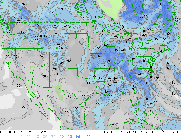 Humedad rel. 850hPa ECMWF mar 14.05.2024 12 UTC