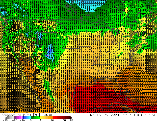 Temperature (2m) ECMWF Po 13.05.2024 12 UTC