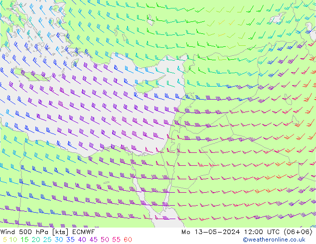 Wind 500 hPa ECMWF Mo 13.05.2024 12 UTC