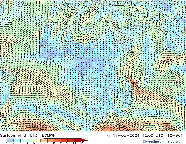 Bodenwind (bft) ECMWF Fr 17.05.2024 12 UTC