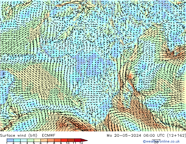 Surface wind (bft) ECMWF Mo 20.05.2024 06 UTC
