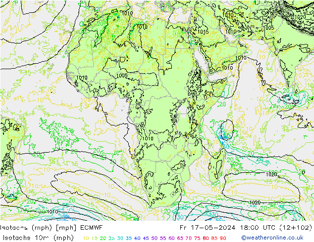 Eşrüzgar Hızları mph ECMWF Cu 17.05.2024 18 UTC