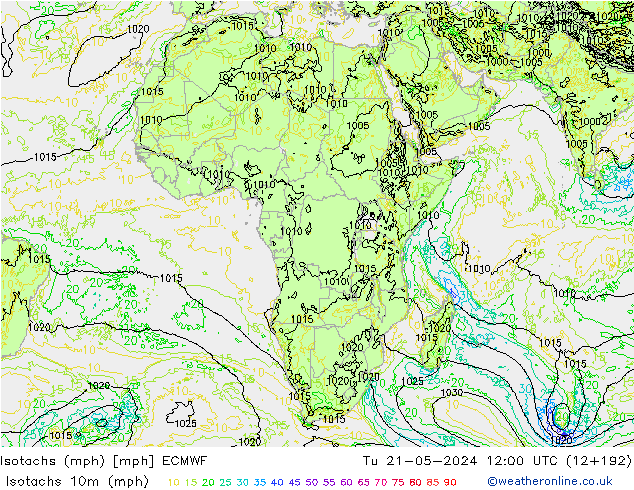 Isotachs (mph) ECMWF Ter 21.05.2024 12 UTC