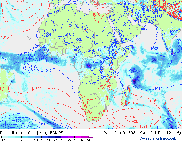 Precipitation (6h) ECMWF We 15.05.2024 12 UTC