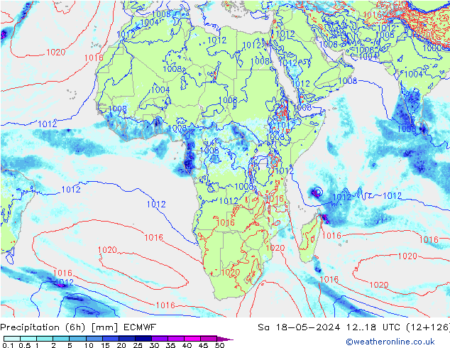 Precipitation (6h) ECMWF So 18.05.2024 18 UTC