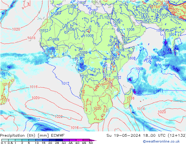 Prec 6h/Wind 10m/950 ECMWF Su 19.05.2024 00 UTC