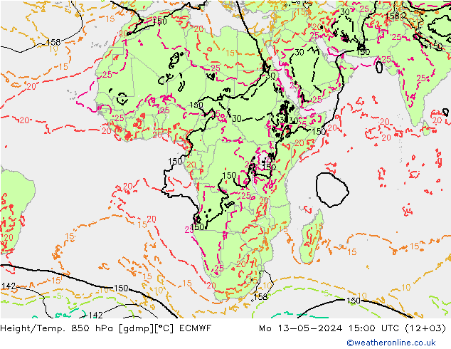 Height/Temp. 850 hPa ECMWF Seg 13.05.2024 15 UTC