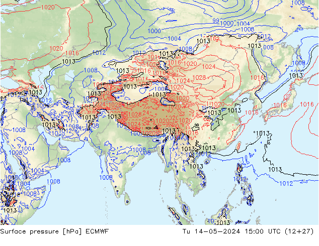 Atmosférický tlak ECMWF Út 14.05.2024 15 UTC