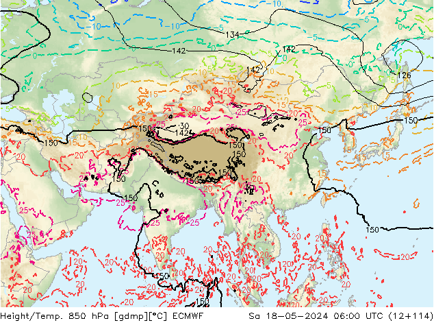 Height/Temp. 850 hPa ECMWF Sáb 18.05.2024 06 UTC