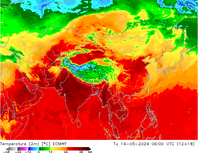 Sıcaklık Haritası (2m) ECMWF Sa 14.05.2024 06 UTC