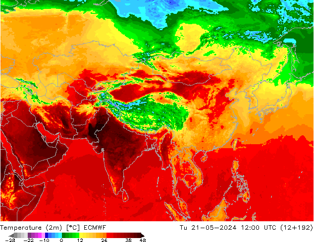 Temperature (2m) ECMWF Út 21.05.2024 12 UTC