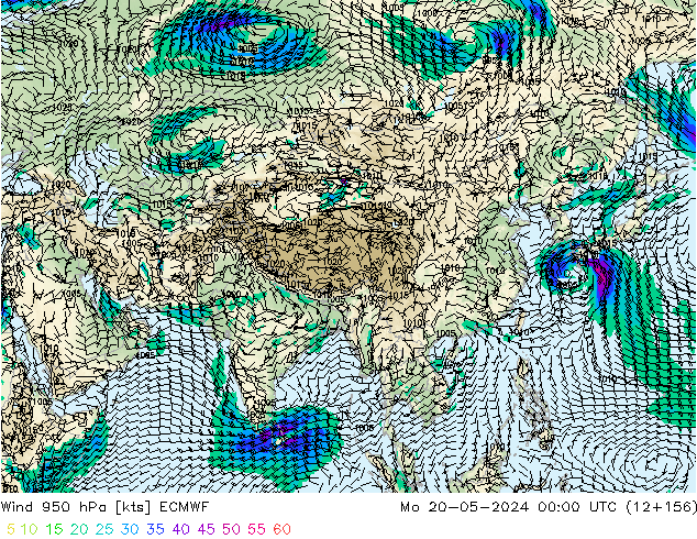 wiatr 950 hPa ECMWF pon. 20.05.2024 00 UTC