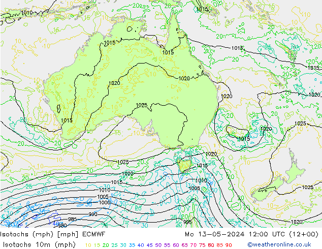 Isotachs (mph) ECMWF Seg 13.05.2024 12 UTC