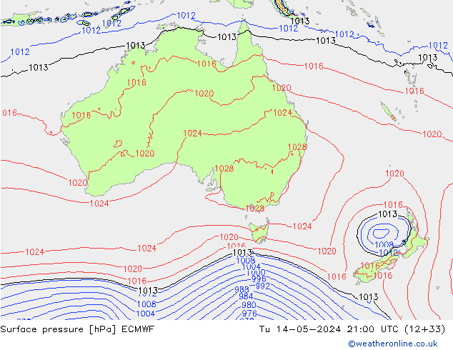 pressão do solo ECMWF Ter 14.05.2024 21 UTC