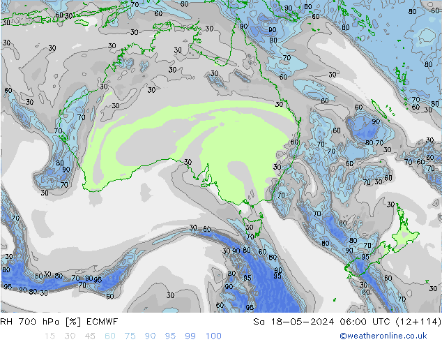 Humidité rel. 700 hPa ECMWF sam 18.05.2024 06 UTC
