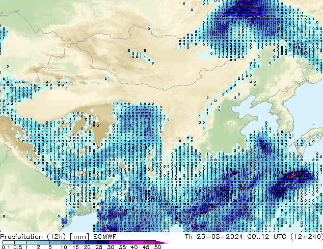 降水量 (12h) ECMWF 星期四 23.05.2024 12 UTC