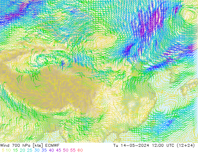 Vent 700 hPa ECMWF mar 14.05.2024 12 UTC