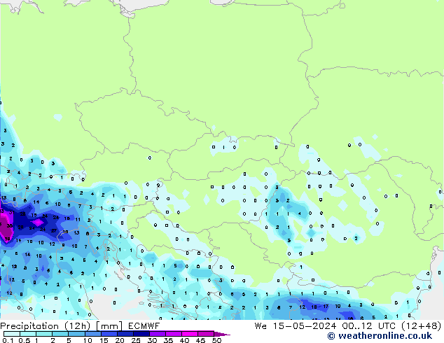 Precipitation (12h) ECMWF We 15.05.2024 12 UTC
