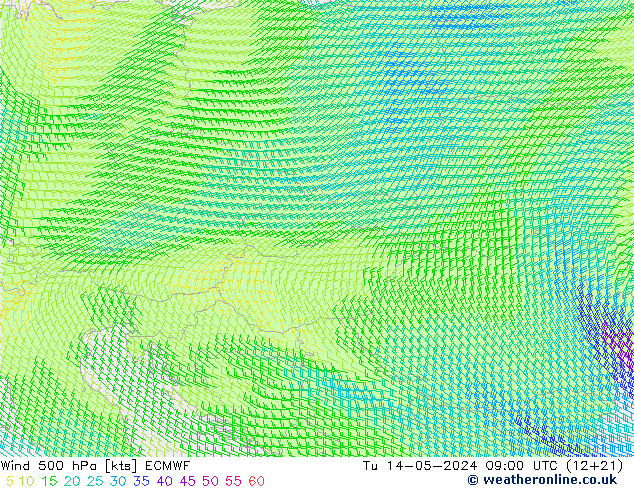 Wind 500 hPa ECMWF di 14.05.2024 09 UTC