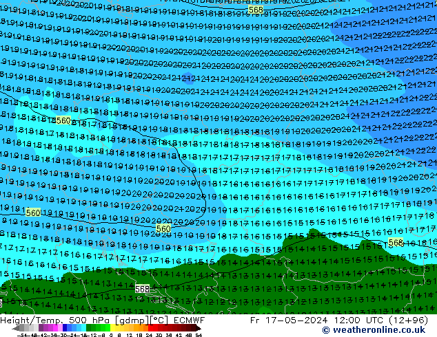 Z500/Rain (+SLP)/Z850 ECMWF Fr 17.05.2024 12 UTC