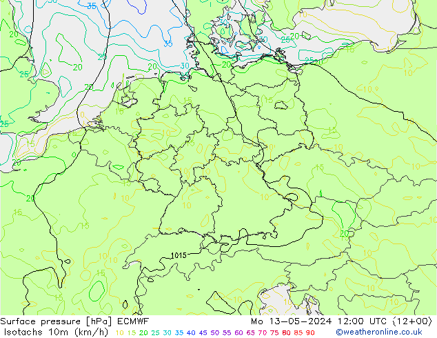 10米等风速线 (kph) ECMWF 星期一 13.05.2024 12 UTC