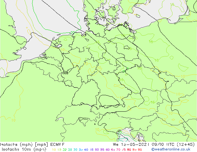 Isotachen (mph) ECMWF wo 15.05.2024 09 UTC