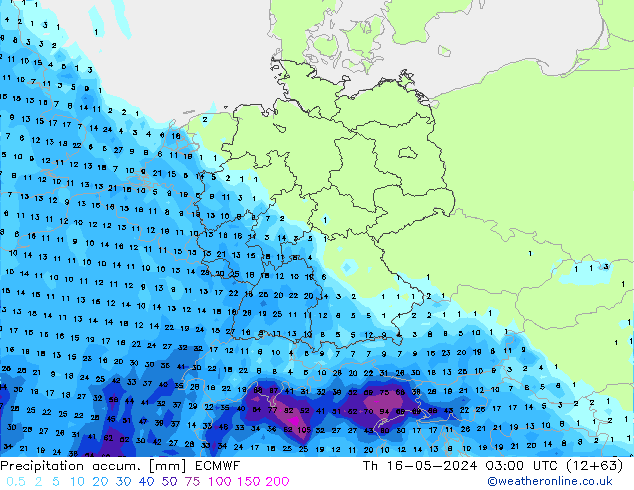 Precipitation accum. ECMWF Čt 16.05.2024 03 UTC