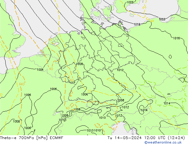 Theta-e 700hPa ECMWF mar 14.05.2024 12 UTC