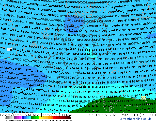 Z500/Rain (+SLP)/Z850 ECMWF sáb 18.05.2024 12 UTC