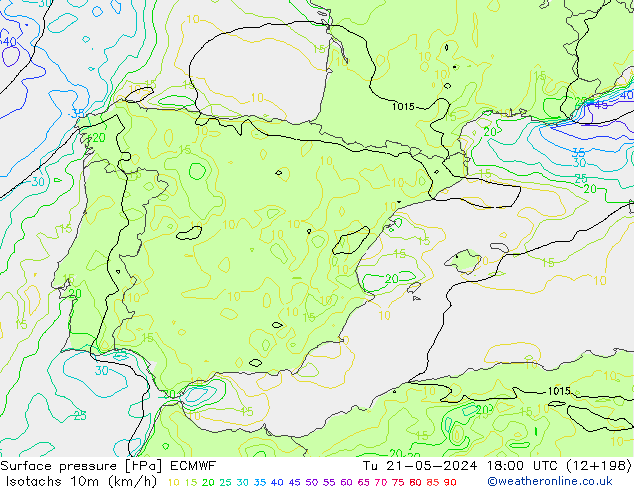 Isotachs (kph) ECMWF Ter 21.05.2024 18 UTC