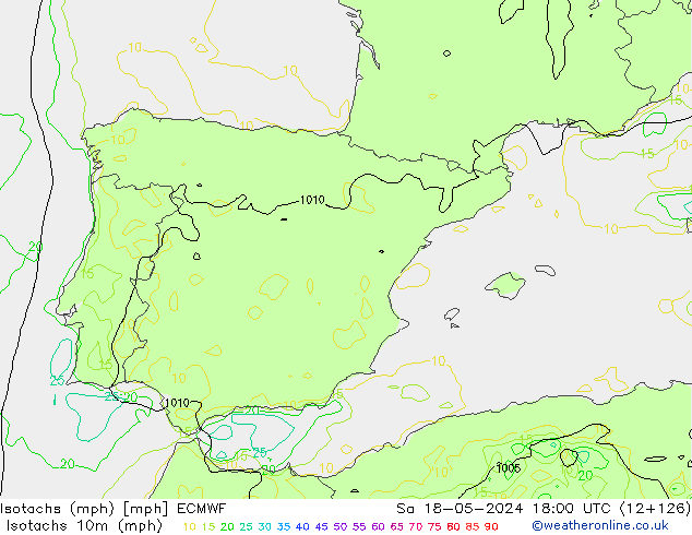 Isotachs (mph) ECMWF Sáb 18.05.2024 18 UTC